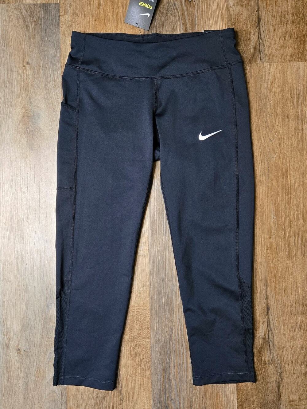 Nike Women's Power Black Tight Fit Mid-Rise Capri Running Leggings Sz Small NWT